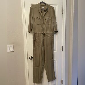Sundance Khaki Button-Up Short Sleeve Jumpsuit